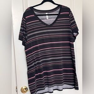 LuLaRoe 3XL Christy Striped V-Neck Women's T shirt - Black and Pink